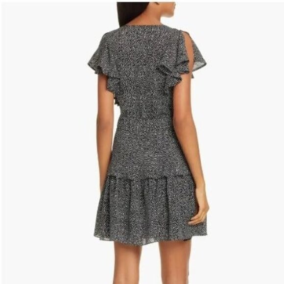 ALC Deep V-Neck Silk Polka Dot Viera Mini Dress Ruffled Flutter Sleeve Women's 2 - Picture 3 of 16
